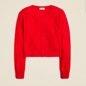 J.Crew Featherweight Cashmere Shrunken Cardigan Bright Cerise Red - Small